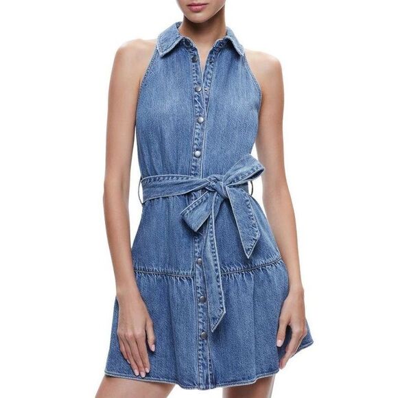 Alice + Olivia Women’s Miranda Denim Tie-Waist Minidress US 6 $375 - Picture 2 of 12